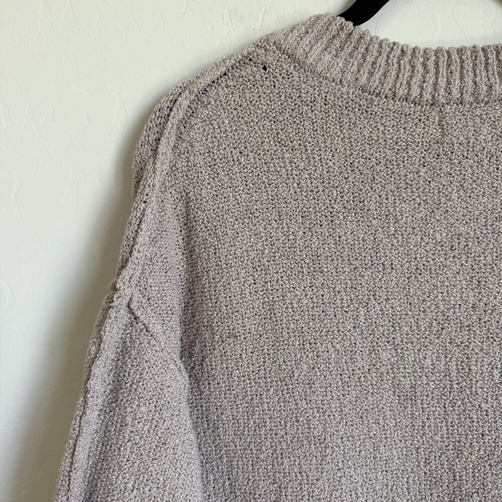 Altard State Beige Oversized V Neck Inside Out Hem Boucle Knit Pullover Sweater - Picture 10 of 15
